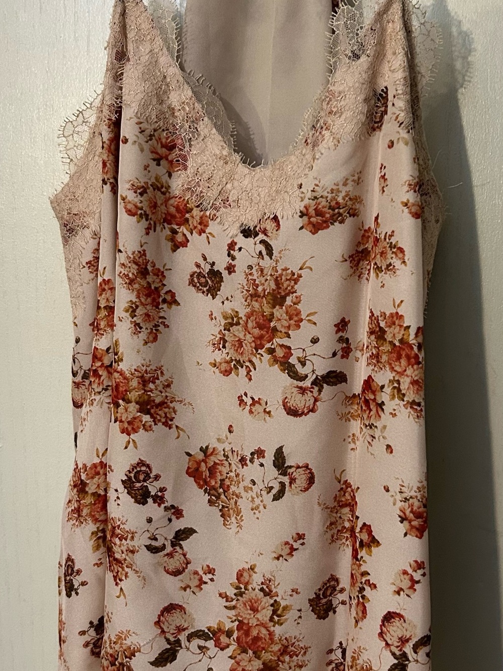 CAMI NYC 100% Silk Floral Lace Camisole Size L Pink Rose Racerback
